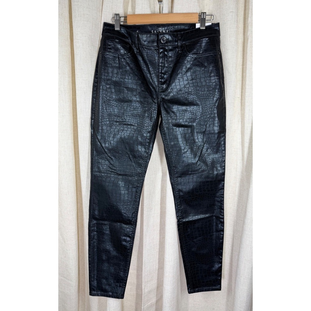 WHBM The Skinny Croc Embossed Coated Pants Black 6 NWT Edgy Glam Holiday